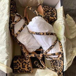 J Crew Leopard Print Suede Asymmetrical Sandals 2” block heels